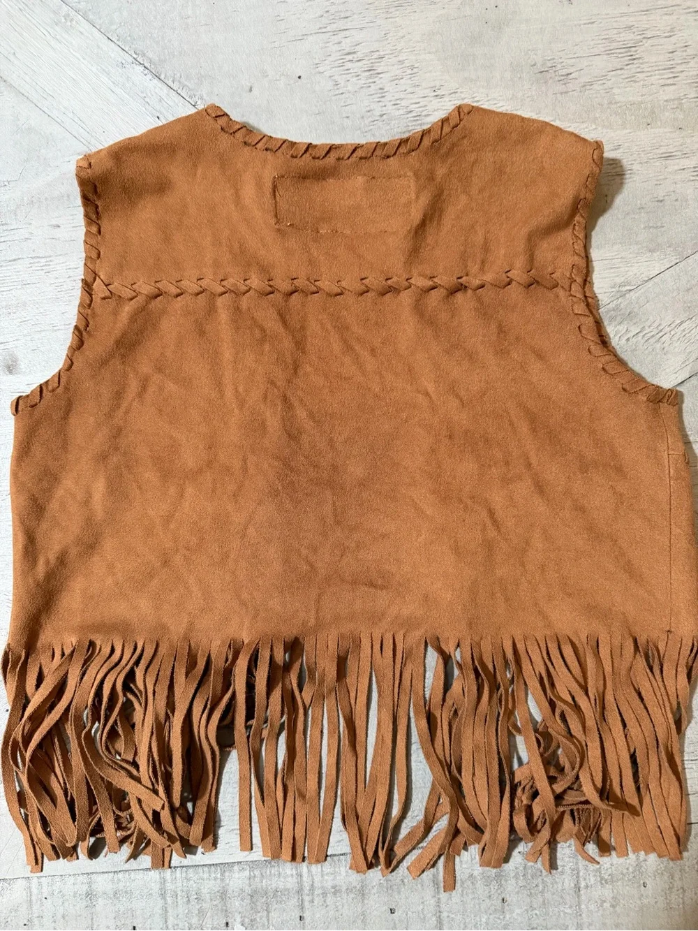 Fornia KIDS Camel Colored Fringe Vest - Faux Suede Unisex Size Extra Small - 7